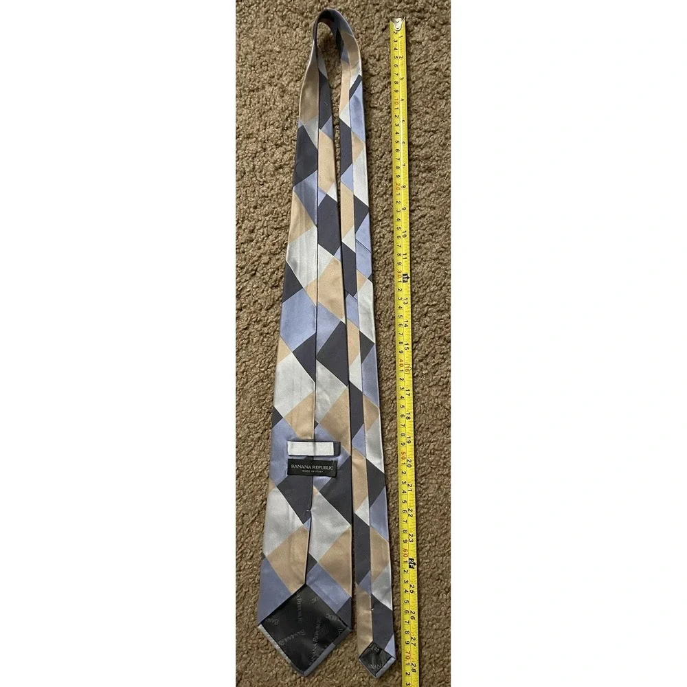 Banana Republic Neckwear Tie Blue Gold Check Plaid Pattern Italy 100% Silk JBHS